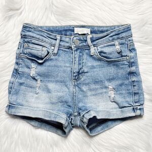 Ivy + Main Distressed Cuffed High Rise Shorts Light Denim Wash Size 1